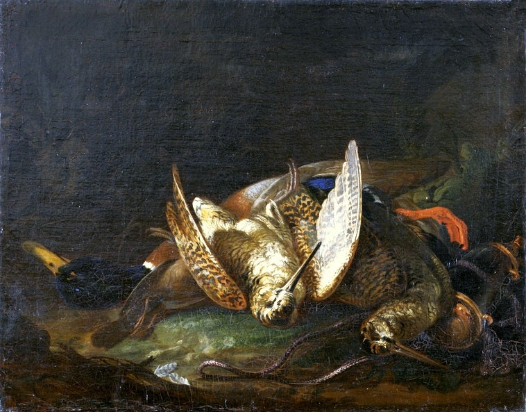 Still Life with Woodcocks, vintage artwork by Martino Altomonti, 12x8" (A4) Poster