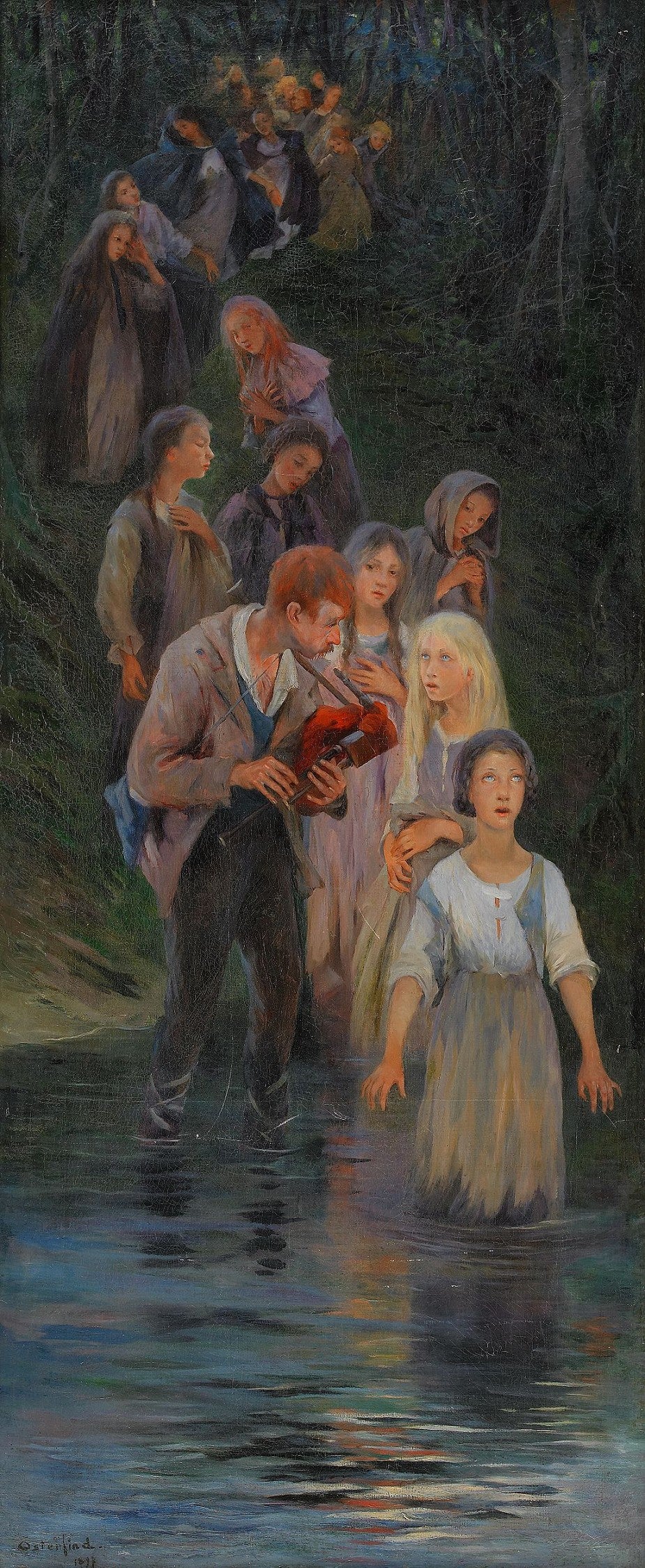 The Pied Piper, vintage artwork by Allan Osterlind, 12x8" (A4) Poster