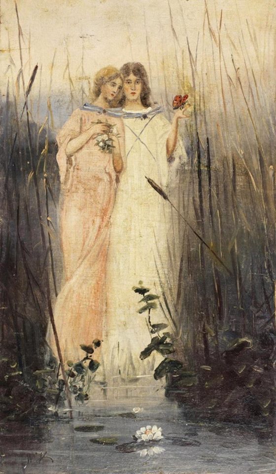 Two Mermaids, vintage artwork by Wilhelm Kotarbinski, 12x8" (A4) Poster