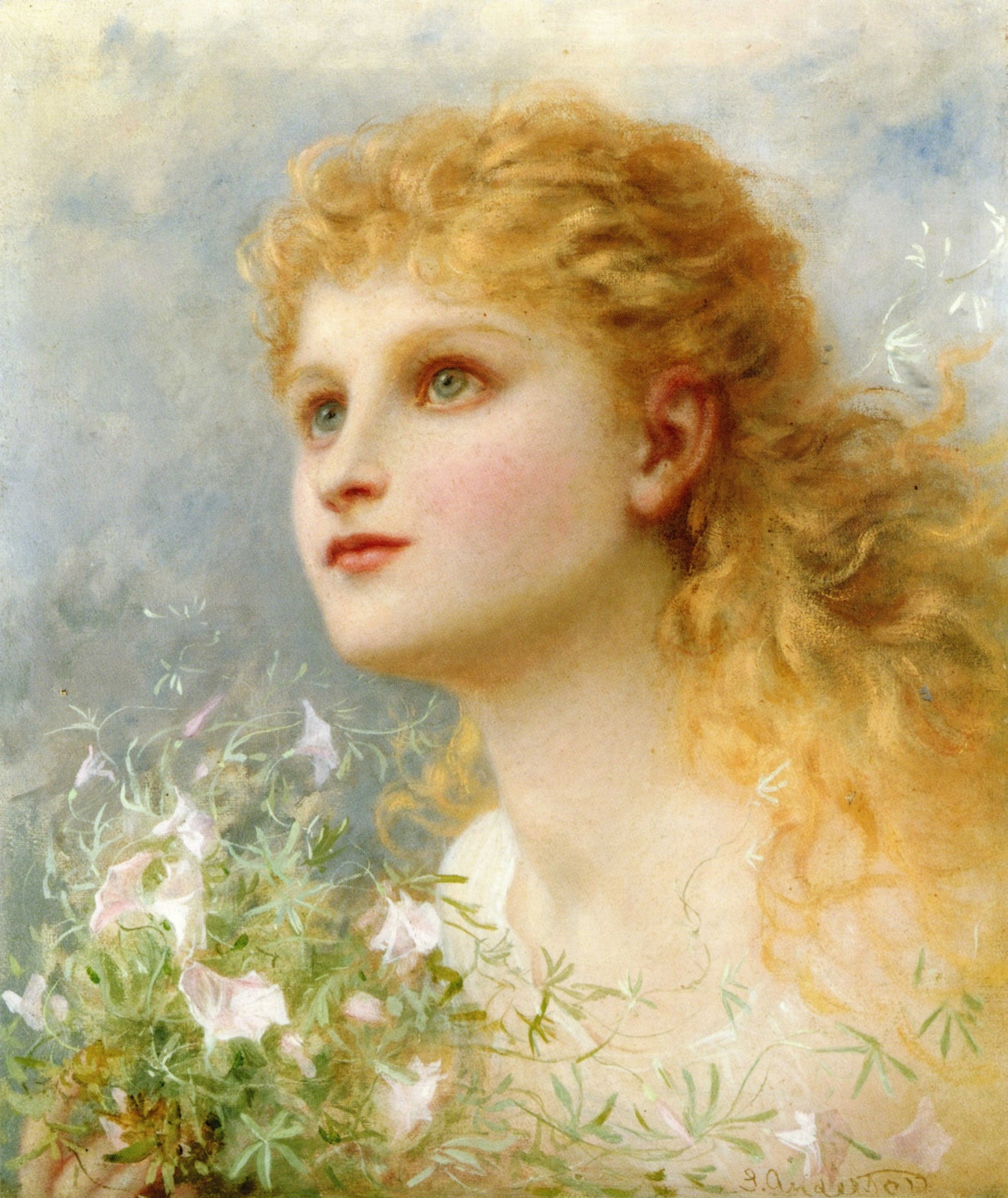 Heavenwards, vintage artwork by Sophie Gengembre Anderson, 12x8" (A4) Poster
