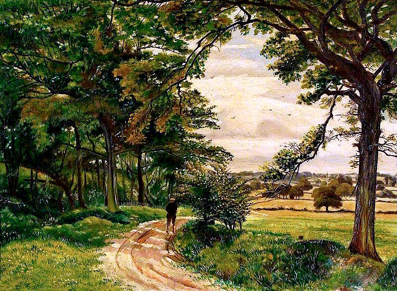 Rural Lane with Figure, vintage artwork by Frederick Davy, 12x8" (A4) Poster