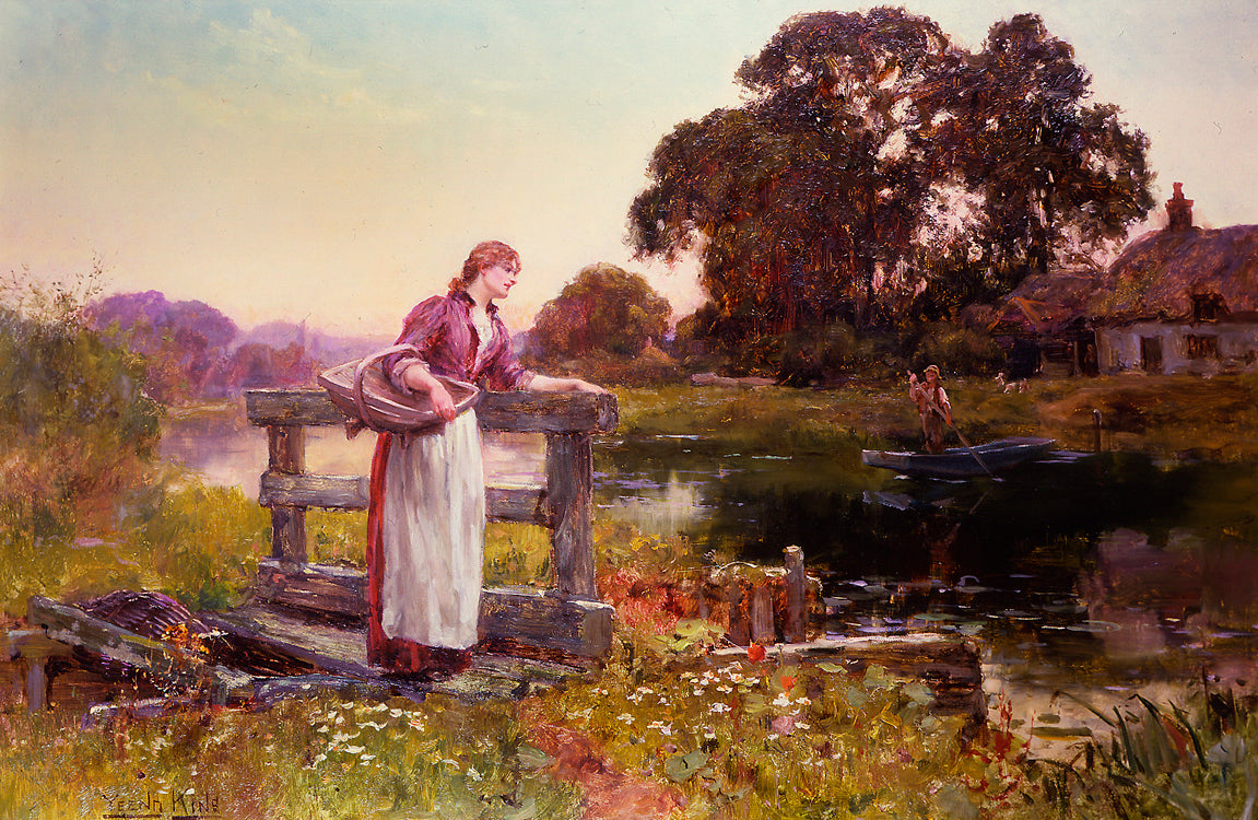 Girl Waiting for a Ferry, vintage artwork by Henry John Yeend King, 12x8" (A4) Poster