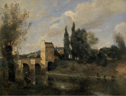 The Bridge at Mantes, vintage artwork by Jean-Baptiste-Camille Corot, A3 (16x12") Poster Print