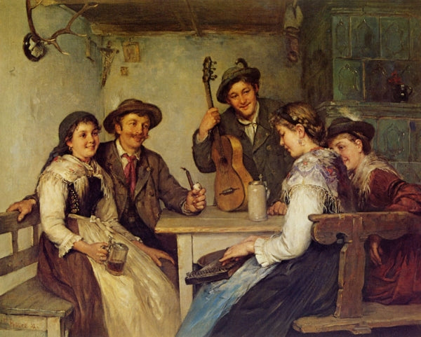 Beim zitherspiel, vintage artwork by Fredrich Prolss, 12x8" (A4) Poster