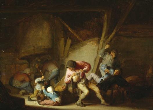 Drinking Figures and Crying Children, vintage artwork by Adriaen van Ostade, 12x8" (A4) Poster