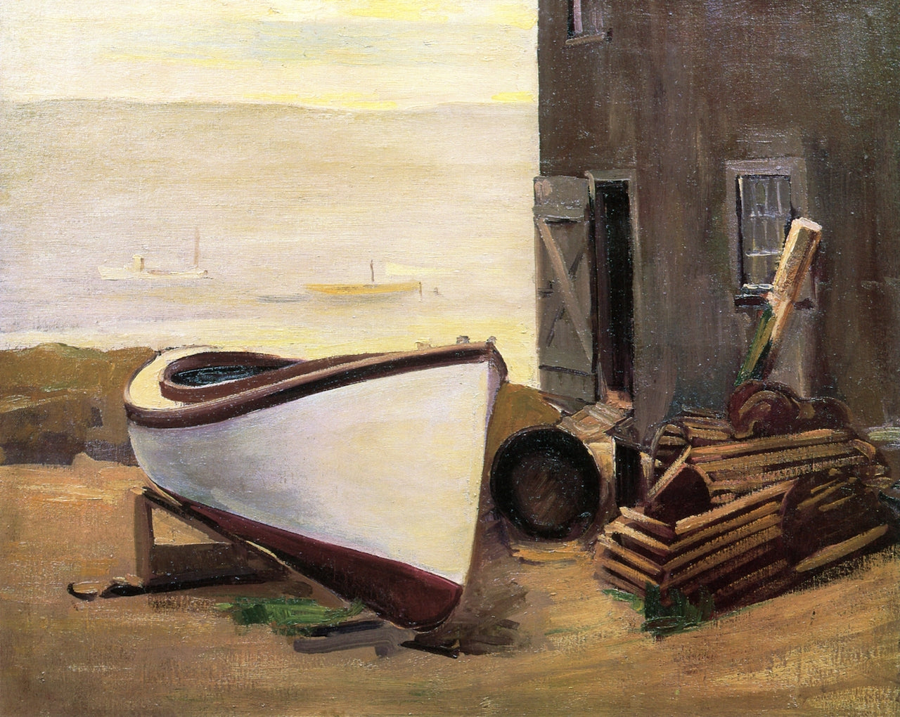 Boat and Boathouse, vintage artwork by Abraham J. Bogdanove, 12x8" (A4) Poster