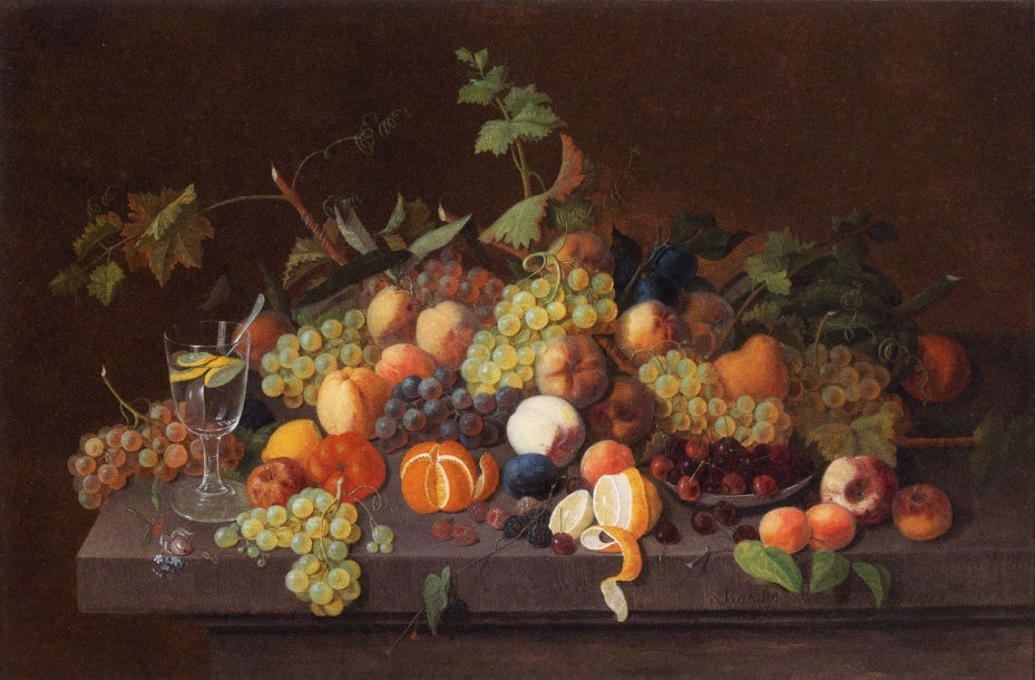 Fruit Still Life with Glass of Lemonade, vintage artwork by Severin Roesen, A3 (16x12") Poster Print