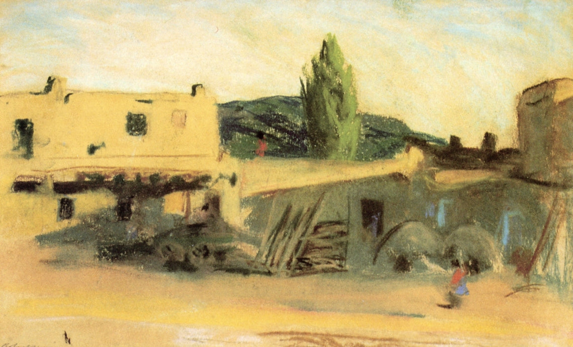 Adobe Buildings, Santa Fe, vintage artwork by Robert Henri, 12x8" (A4) Poster