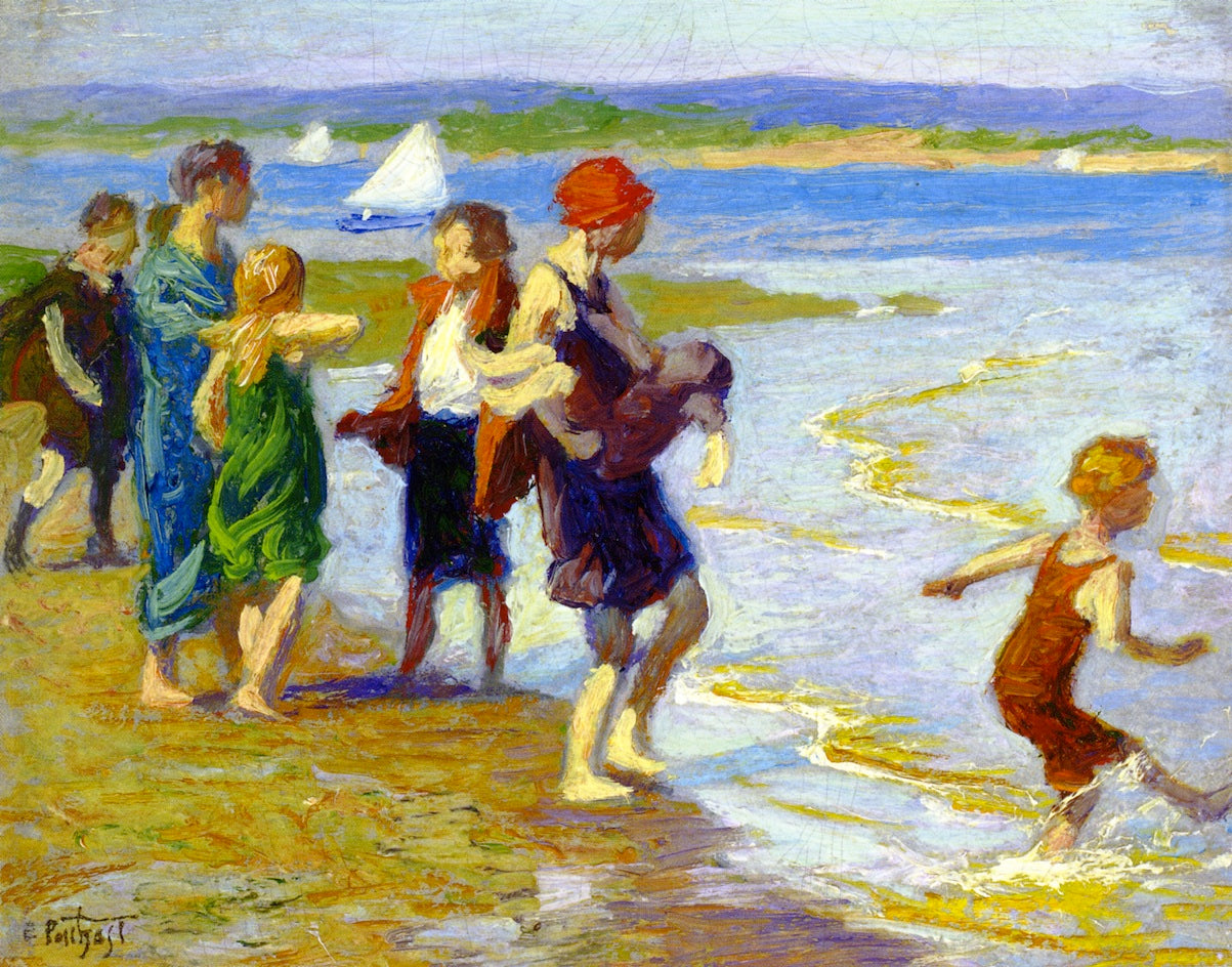The Bathing Beach, vintage artwork by Edward Henry Potthast, 12x8" (A4) Poster