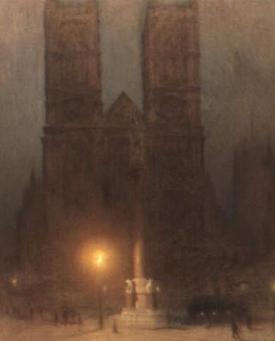 Westminster Abbey at night, vintage artwork by Arthur Hacker, 12x8" (A4) Poster