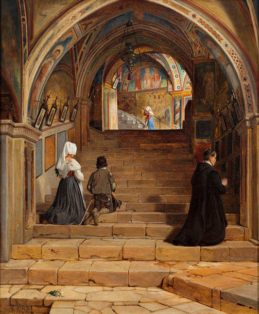 La Scala Santa at the Monastery San Benedetto near Subiaco, vintage artwork by Jorgen Roed, A3 (16x12") Poster Print