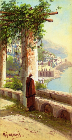 View from a convent, Capri, vintage artwork by Girolamo Gianni, 12x8" (A4) Poster