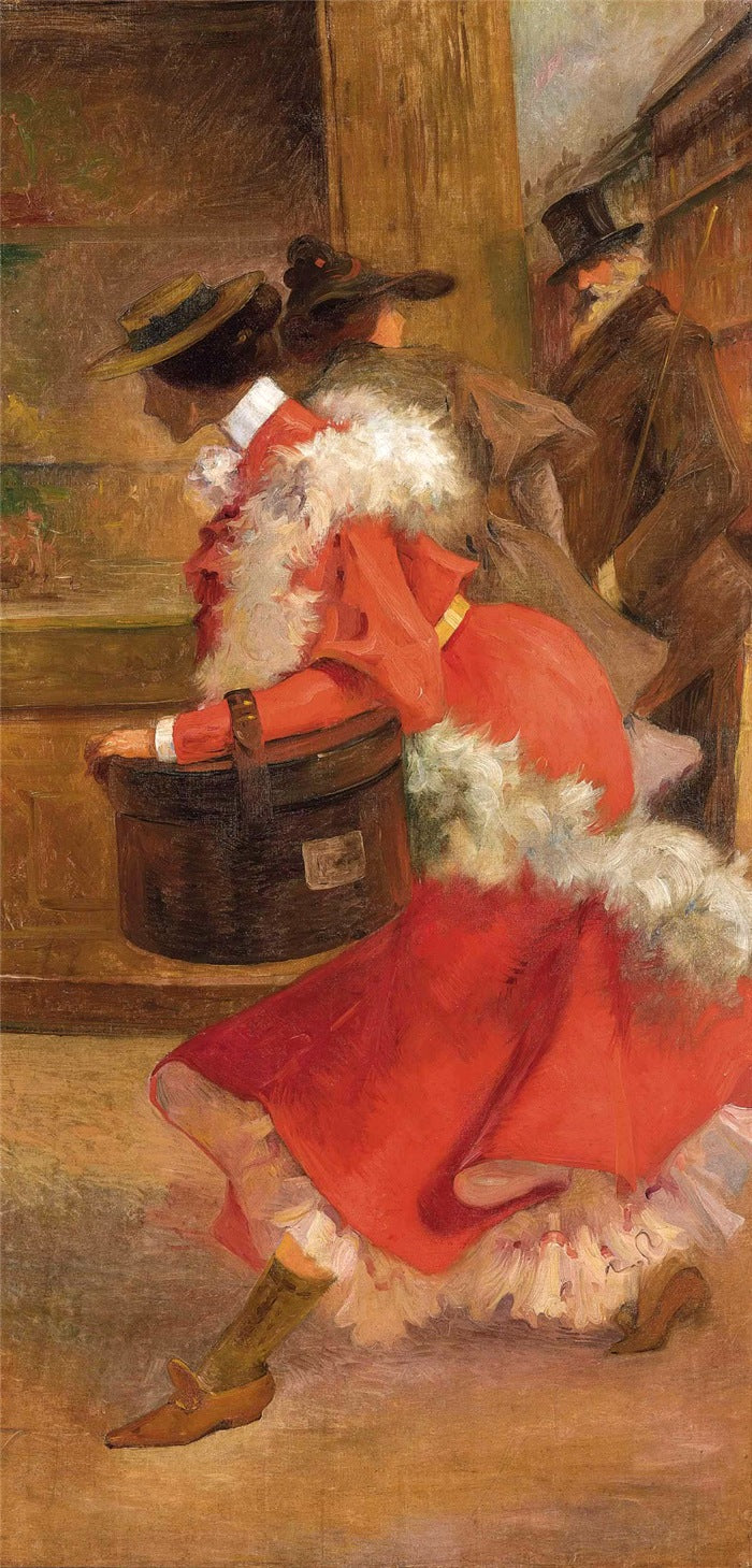 In a hurry with a hatbox, vintage artwork by Albert Guillaume, 12x8" (A4) Poster