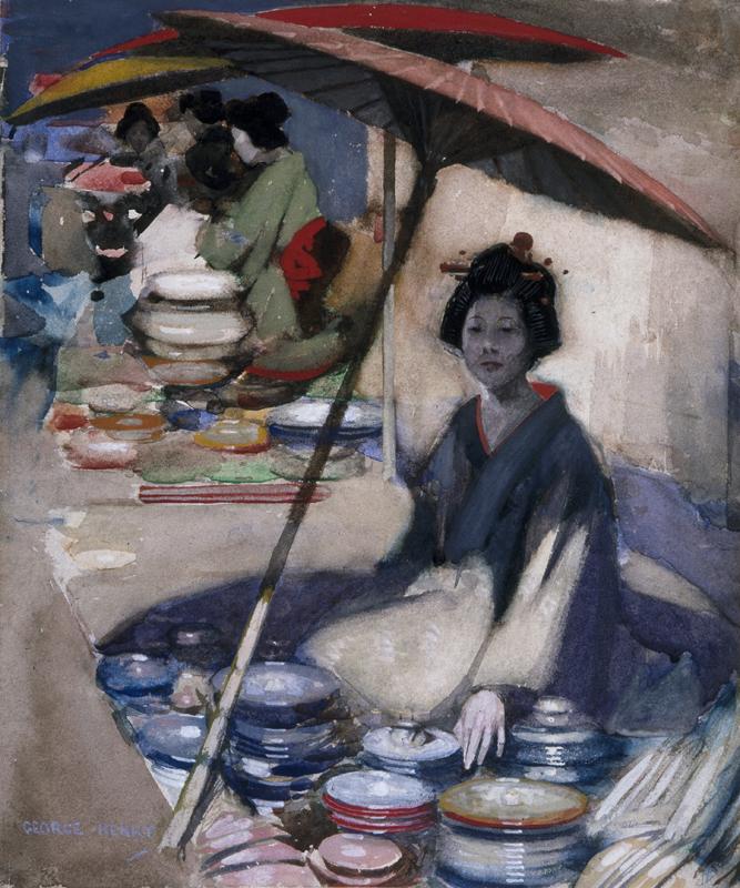 A Japanese Pottery Seller, vintage artwork by George Henry, R.A., R.S.A., R.S.W., 12x8" (A4) Poster