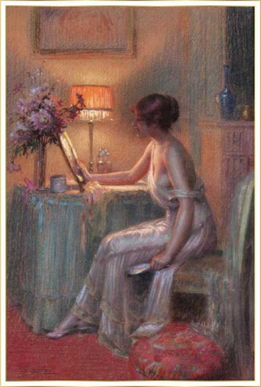 A Lady In Her Boudoir, vintage artwork by Delphin Enjolras, 12x8" (A4) Poster
