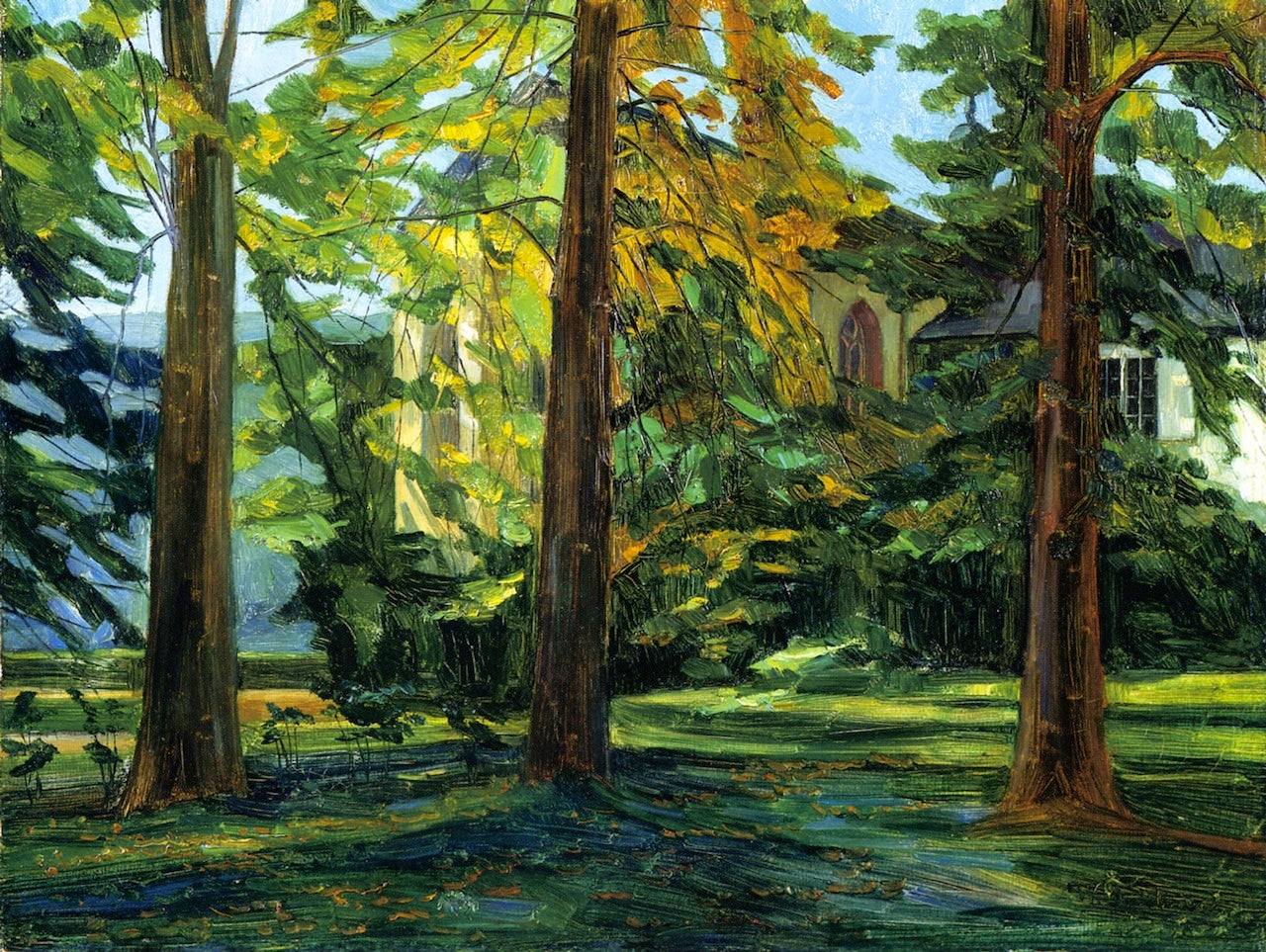 Kapelle im Stift Newburg am Neckar, vintage artwork by Wilhelm Trübner, 12x8" (A4) Poster