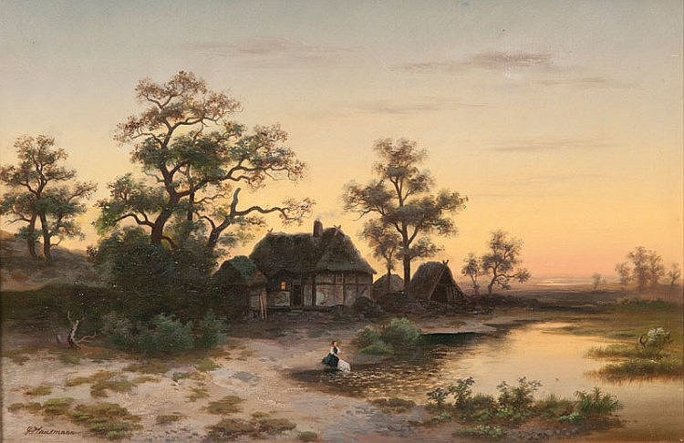 Evening in the Lüneburg Heath, vintage artwork by Gustav Hausmann, 12x8" (A4) Poster