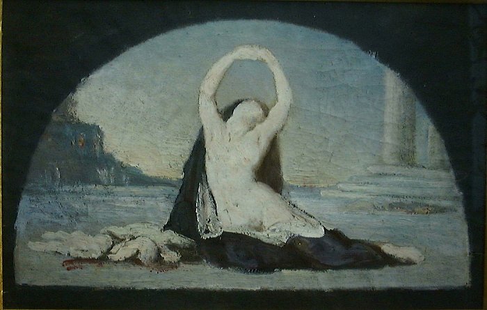 Woman in Classical Setting, vintage artwork by Pierre Puvis de Chavannes, 12x8" (A4) Poster