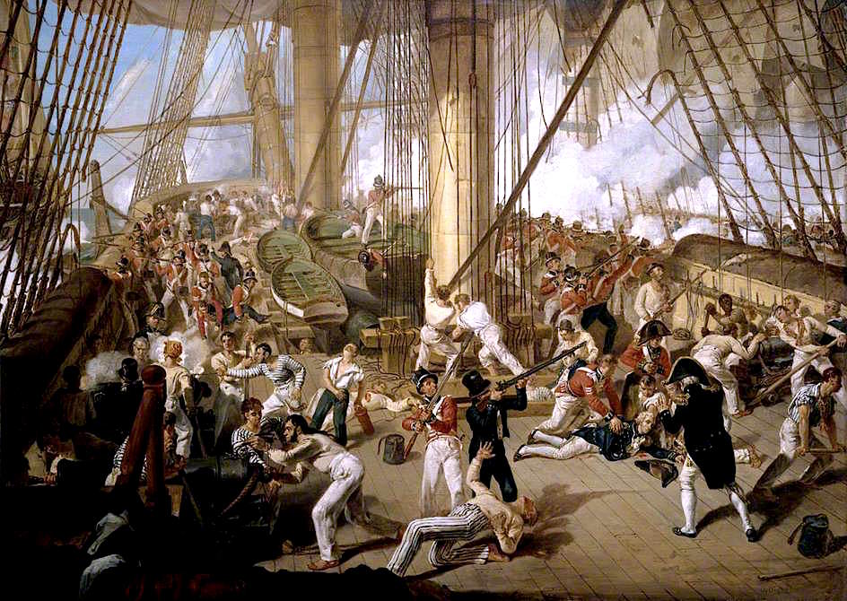 The Fall of Nelson, Battle of Trafalgar, 21 October 1805, vintage artwork by Denis Dighton, A3 (16x12") Poster Print