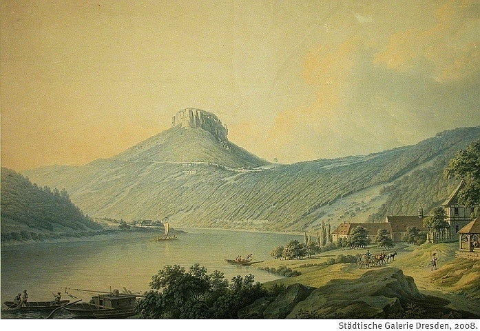 Lilienstein von der Elbe, vintage artwork by Christian Gottlob Hammer, 12x8" (A4) Poster