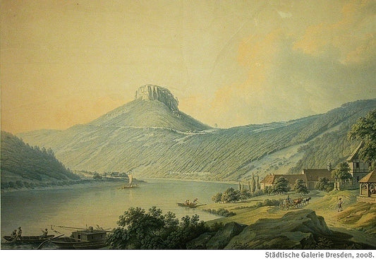 Lilienstein von der Elbe, vintage artwork by Christian Gottlob Hammer, 12x8" (A4) Poster