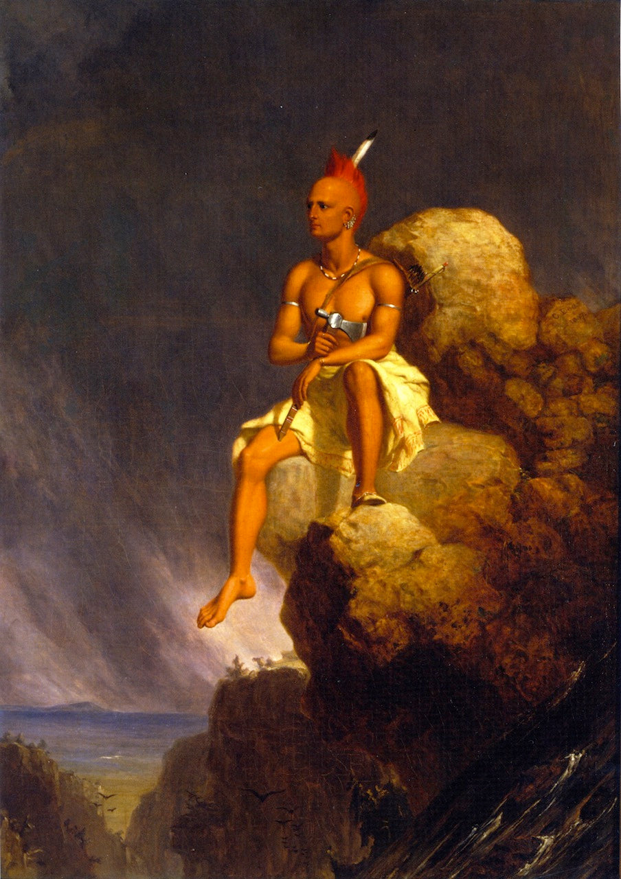 A Solitary Indian, Seated on the Edge of a Bold Precipice, vintage artwork by Charles Deas, A3 (16x12") Poster Print