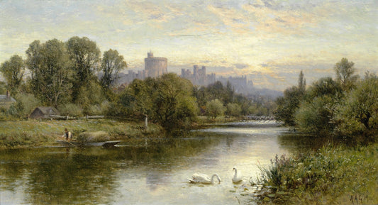 View of Windsor Castle from the Thames, vintage artwork by Alfred Augustus Glendening Sr., 12x8" (A4) Poster