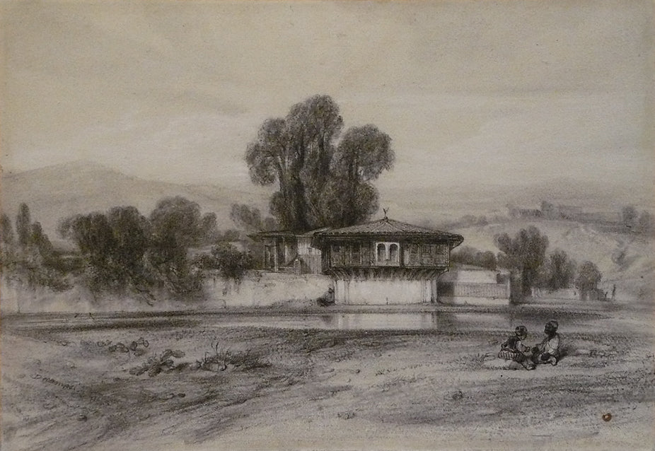 Turkish landscape with boys playing, vintage artwork by Alexandre-Gabriel Decamps, A3 (16x12") Poster Print