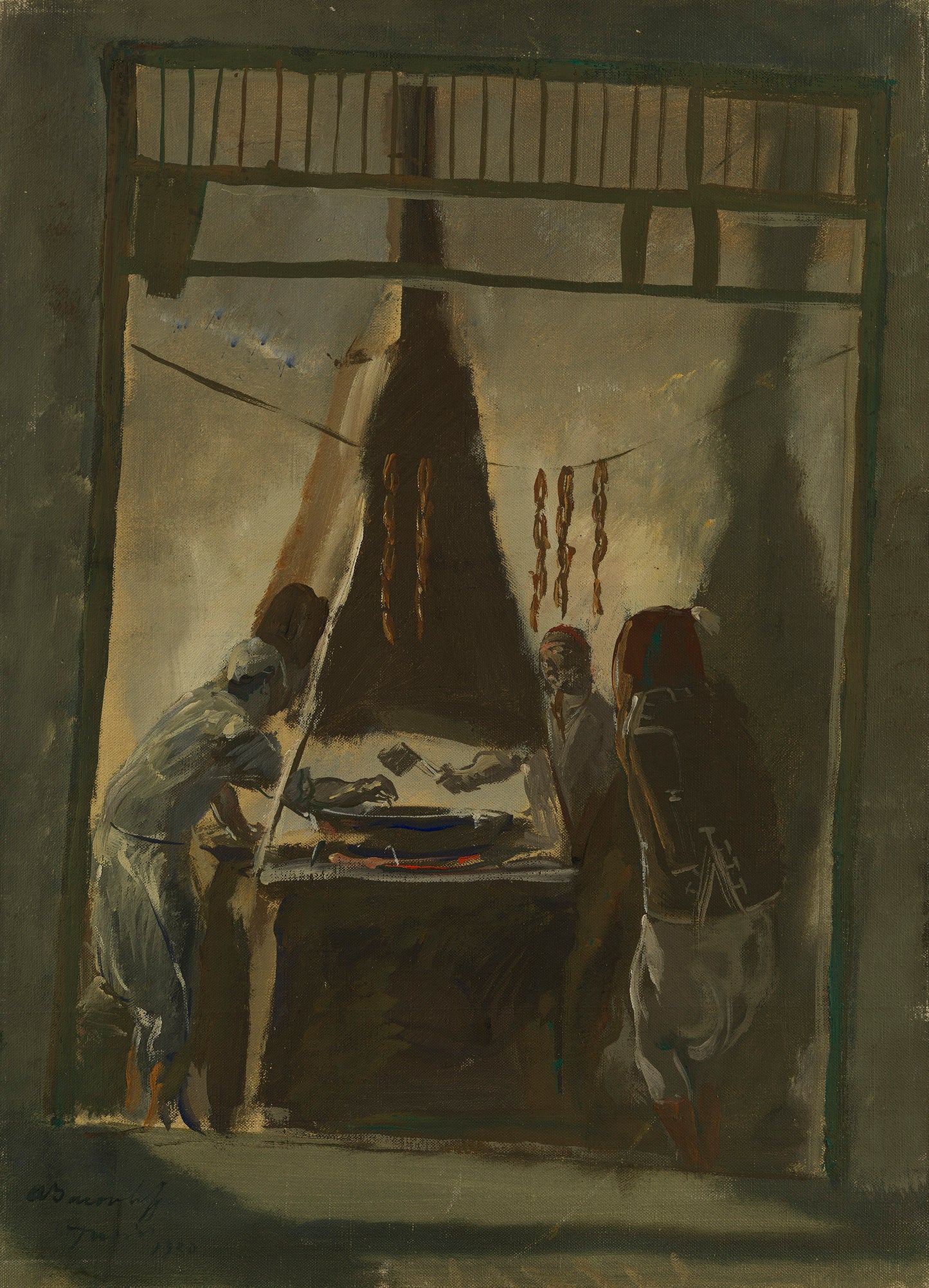 Merguez Seller in Tunis, vintage artwork by Alexander Evgenievich Yakovlev, 12x8" (A4) Poster