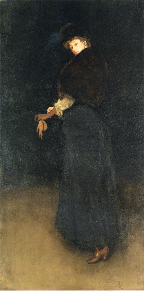 Arrangement in Black: La Dame au brodequin jaune - Portrait of Lady Archibald Campbell, vintage artwork by James Abbott McNeill Whistler, 12x8" (A4) Poster