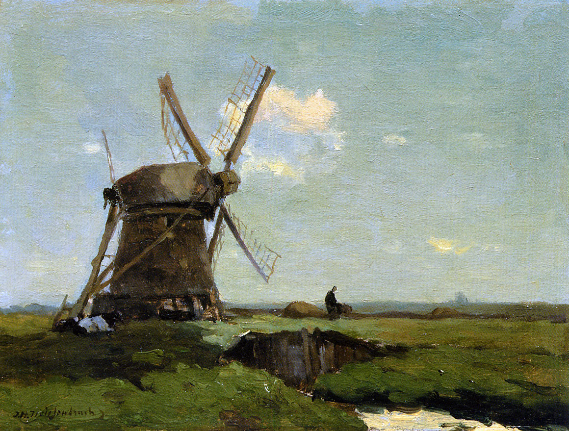 Mill in landscape, vintage artwork by Johan Hendrik Weissenbruch, 12x8" (A4) Poster