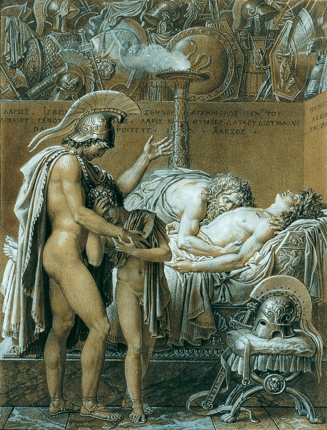 The Mourning of Pallas, vintage artwork by Anne-Louis Girodet de Roussy-Trioson, 12x8" (A4) Poster