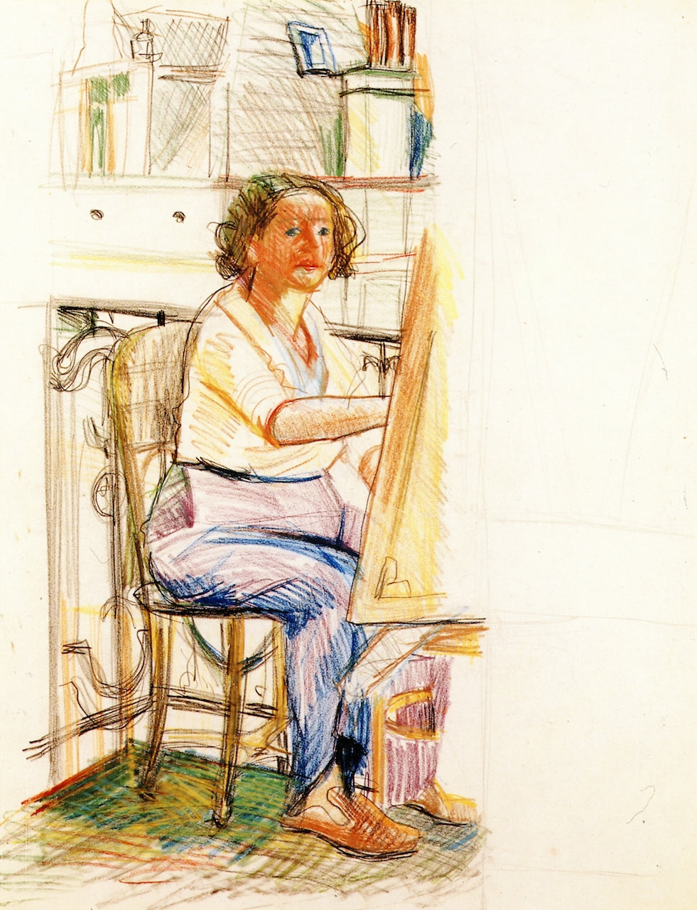 Self-Portrait at the Easel on the Balcony by Felka Platek,16x12(A3) Poster