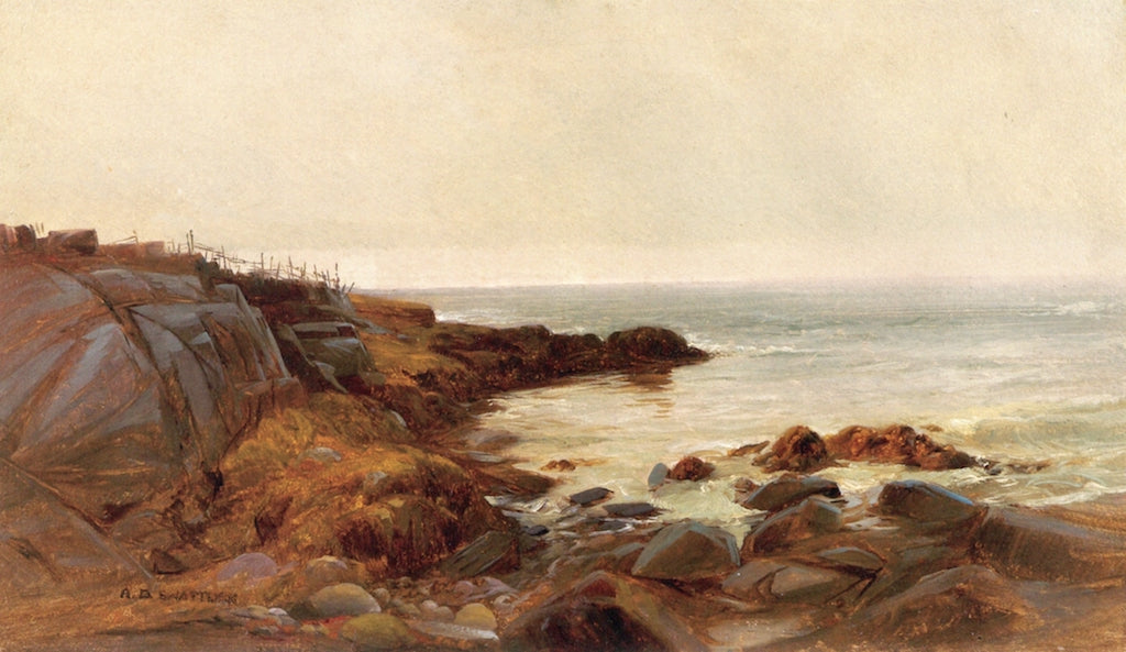 Peaks Island Rocks, Maine, vintage artwork by Aaron Draper Shattuck, 12x8" (A4) Poster