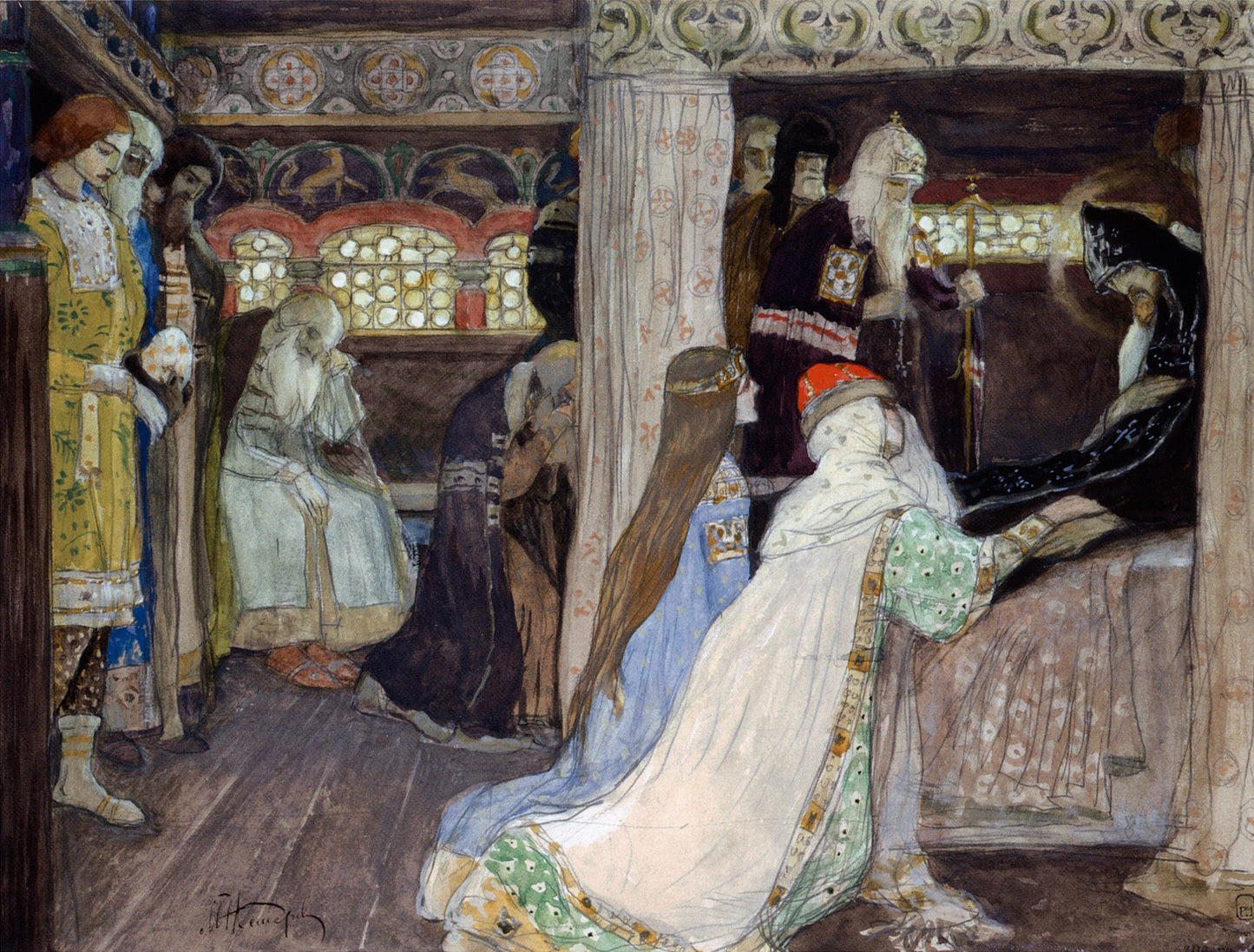 The Death of Prince Alexander Nevsky, vintage artwork by Mikhail Vasilevich Nesterov, 12x8" (A4) Poster