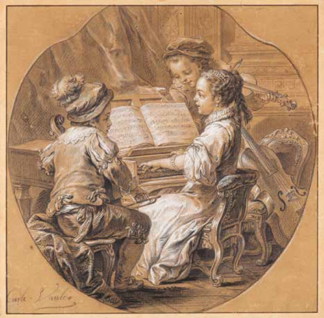 Allegories of Fine Arts as Children - Music, vintage artwork by Carle van Loo, 12x8" (A4) Poster