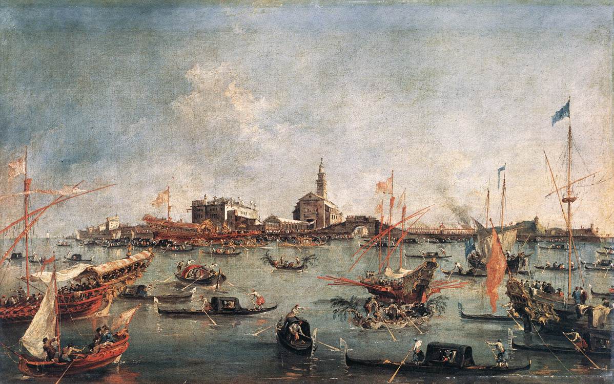 The Doge on the Bucentaur at San Niccolò del Lido, vintage artwork by Francesco Guardi, 12x8" (A4) Poster