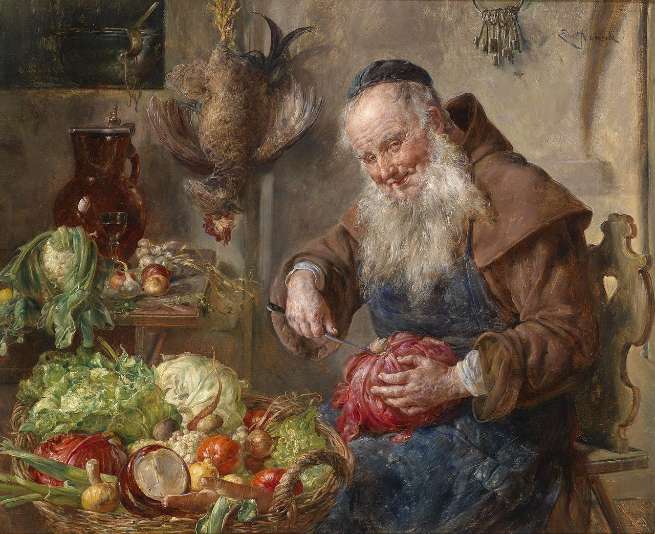 Monk In The Kitchen, vintage artwork by Ernst Nowak, 12x8" (A4) Poster