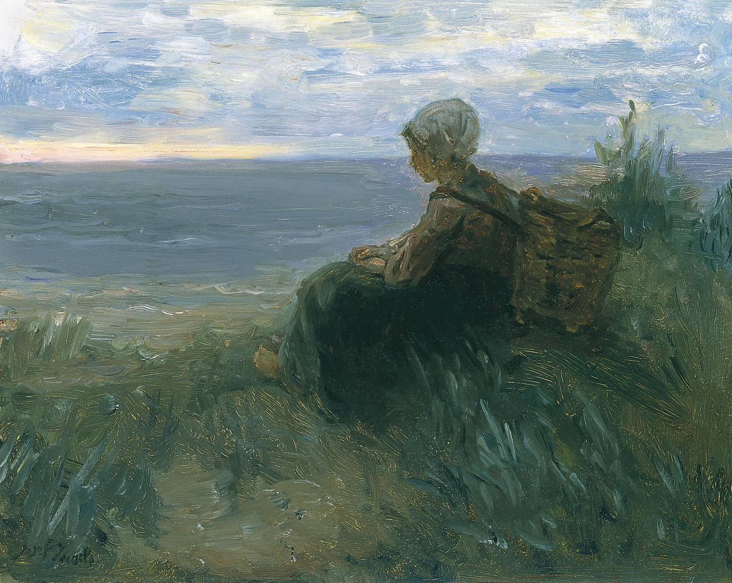 A Fishergirl on a Dune-Top Overlooking the Sea, vintage artwork by Jozef Israëls, 12x8" (A4) Poster