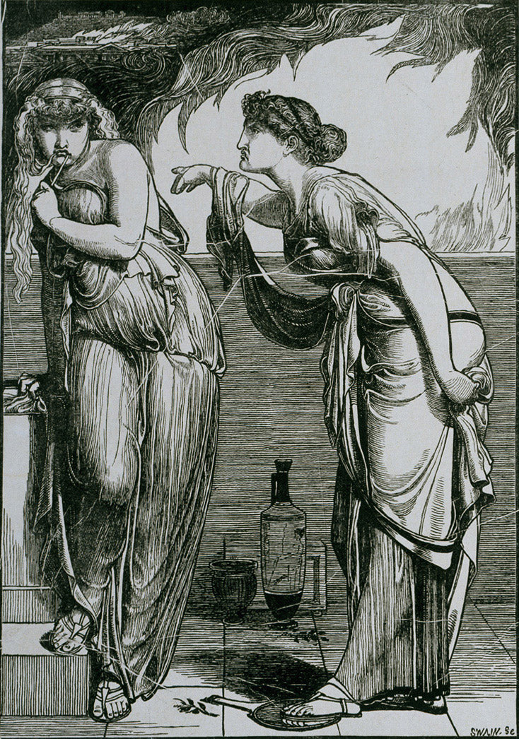 Helen and Cassandra, vintage artwork by Anthony Frederick Sandys, 12x8" (A4) Poster
