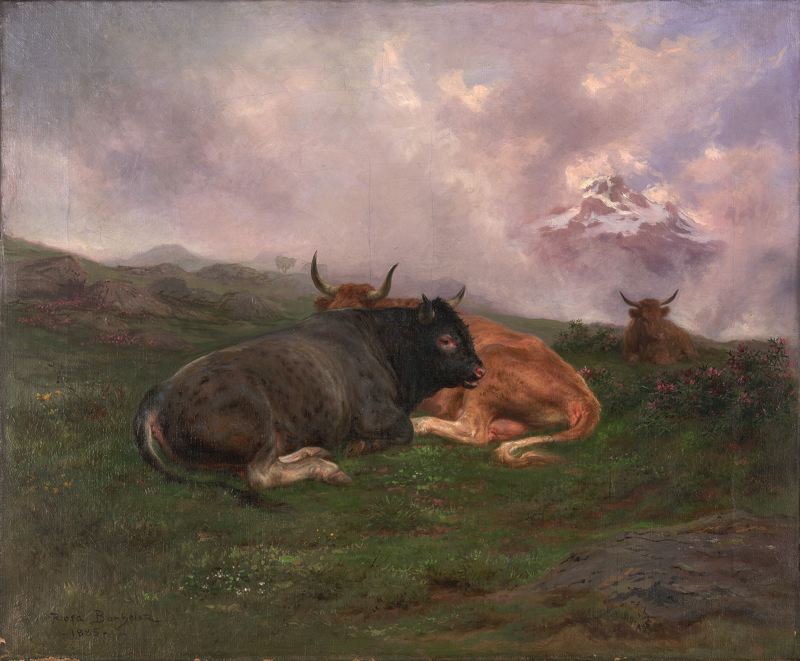 Cattle at Rest on a Hillside in the Alps, vintage artwork by Rosa Bonheur, A3 (16x12") Poster Print