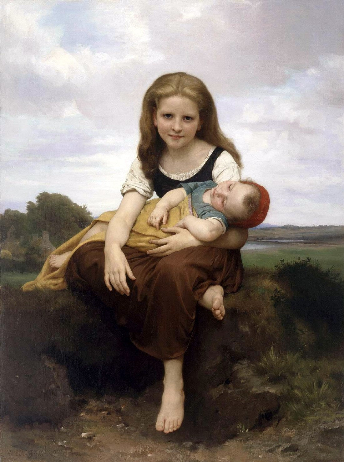 The Elder Sister, vintage artwork by William Bouguereau, 12x8" (A4) Poster