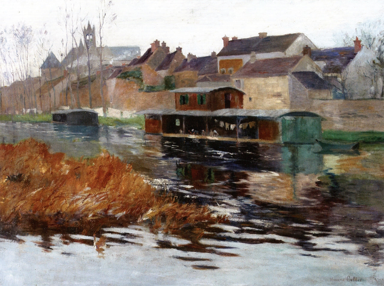 Wash Houses on the Seine, vintage artwork by Maurice Cullen, 12x8" (A4) Poster