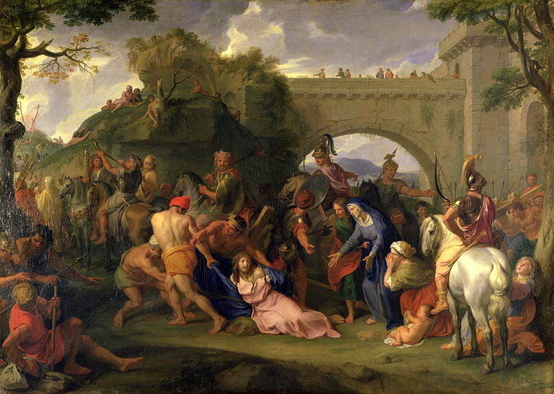 Life of the Christ 02 - Christ Carrying the Cross, vintage artwork by Charles Le Brun, 12x8" (A4) Poster