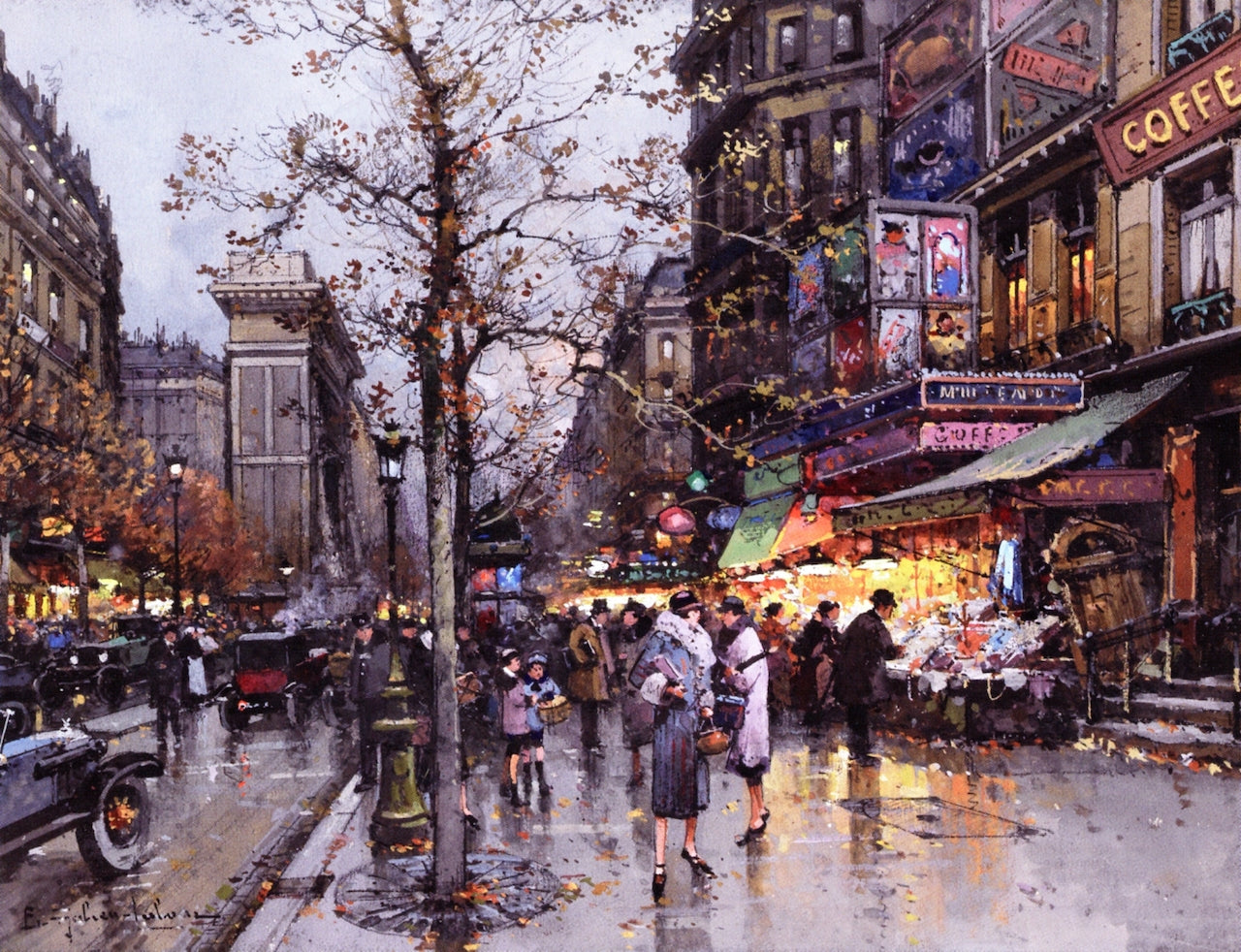 Paris, La Porte Saint Martin by Eugene Galien-Laloue,A3(16x12")Poster