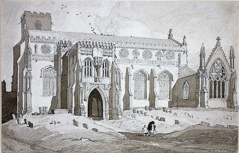 Cley Church, Norfolk, vintage artwork by John Sell Cotman, 12x8" (A4) Poster