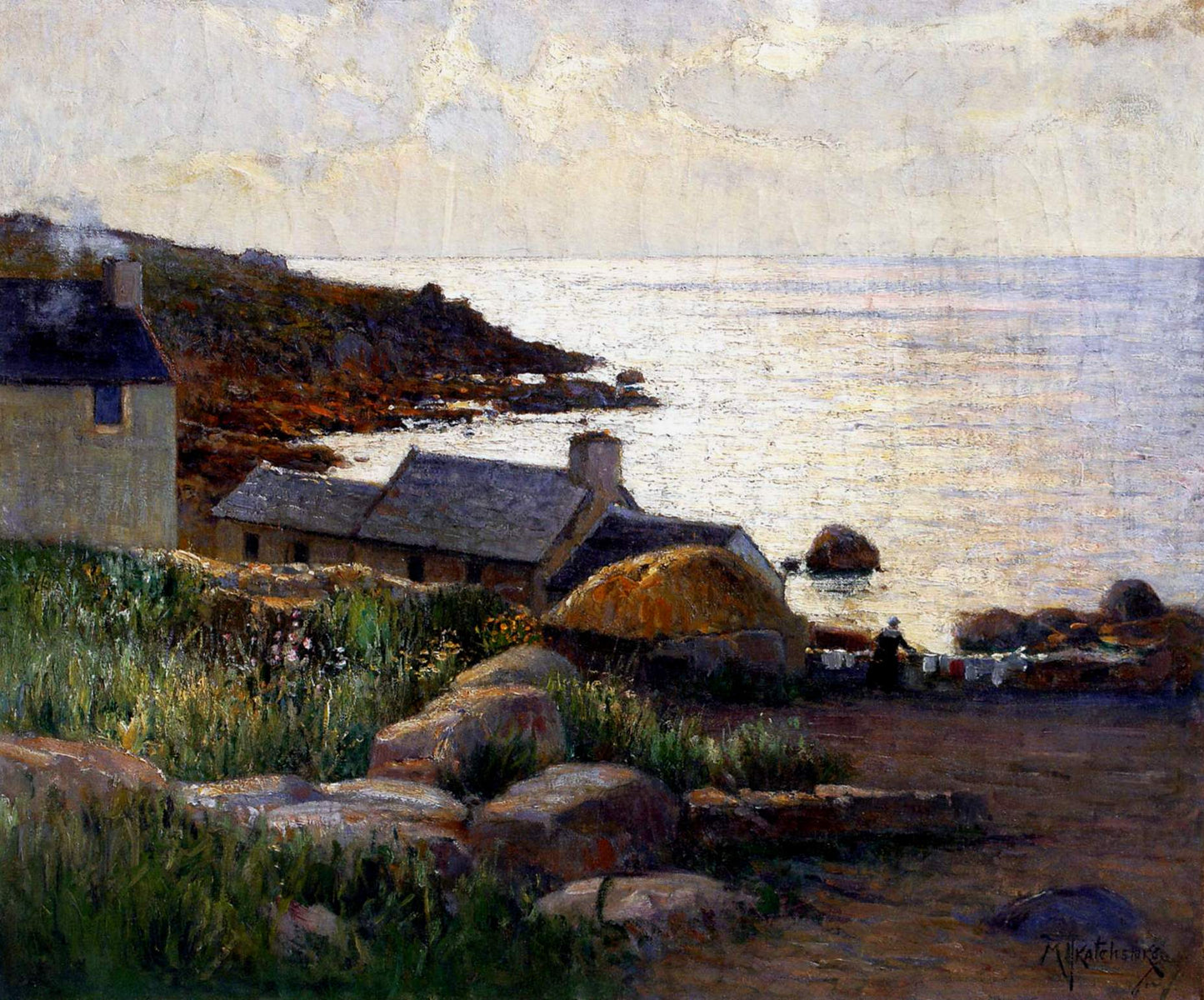 Village in Brittany, vintage artwork by Mikhail Tkachenko, 12x8" (A4) Poster