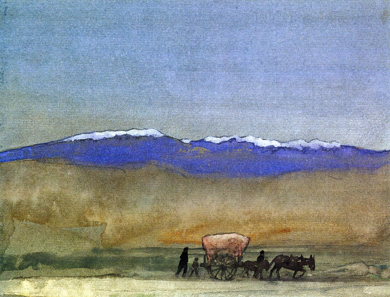Covered Wagon on the Plains, vintage artwork by Arthur B. Davies, 12x8" (A4) Poster