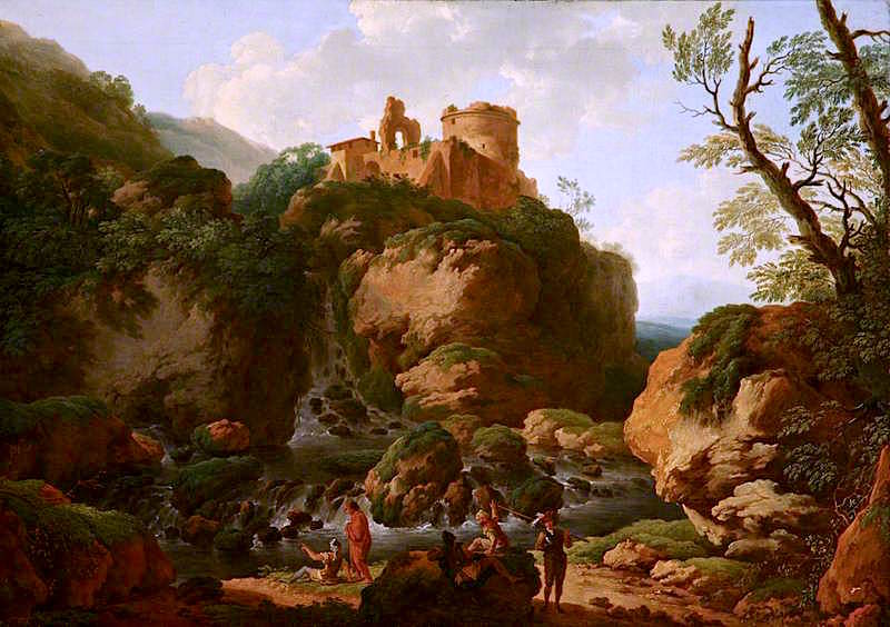 Rocky River with a Ruined Castle, vintage artwork by Christian Wilhelm Ernst Dietrich, 12x8" (A4) Poster