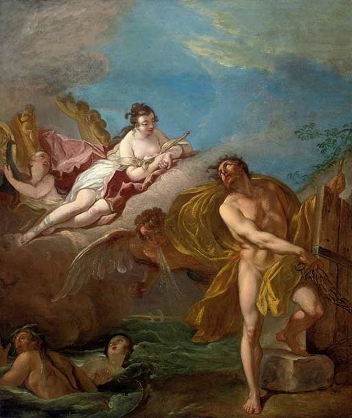 Aeolus Unleashing the Winds Overlooked by Juno, vintage artwork by Follower of Carle van Loo, 12x8" (A4) Poster